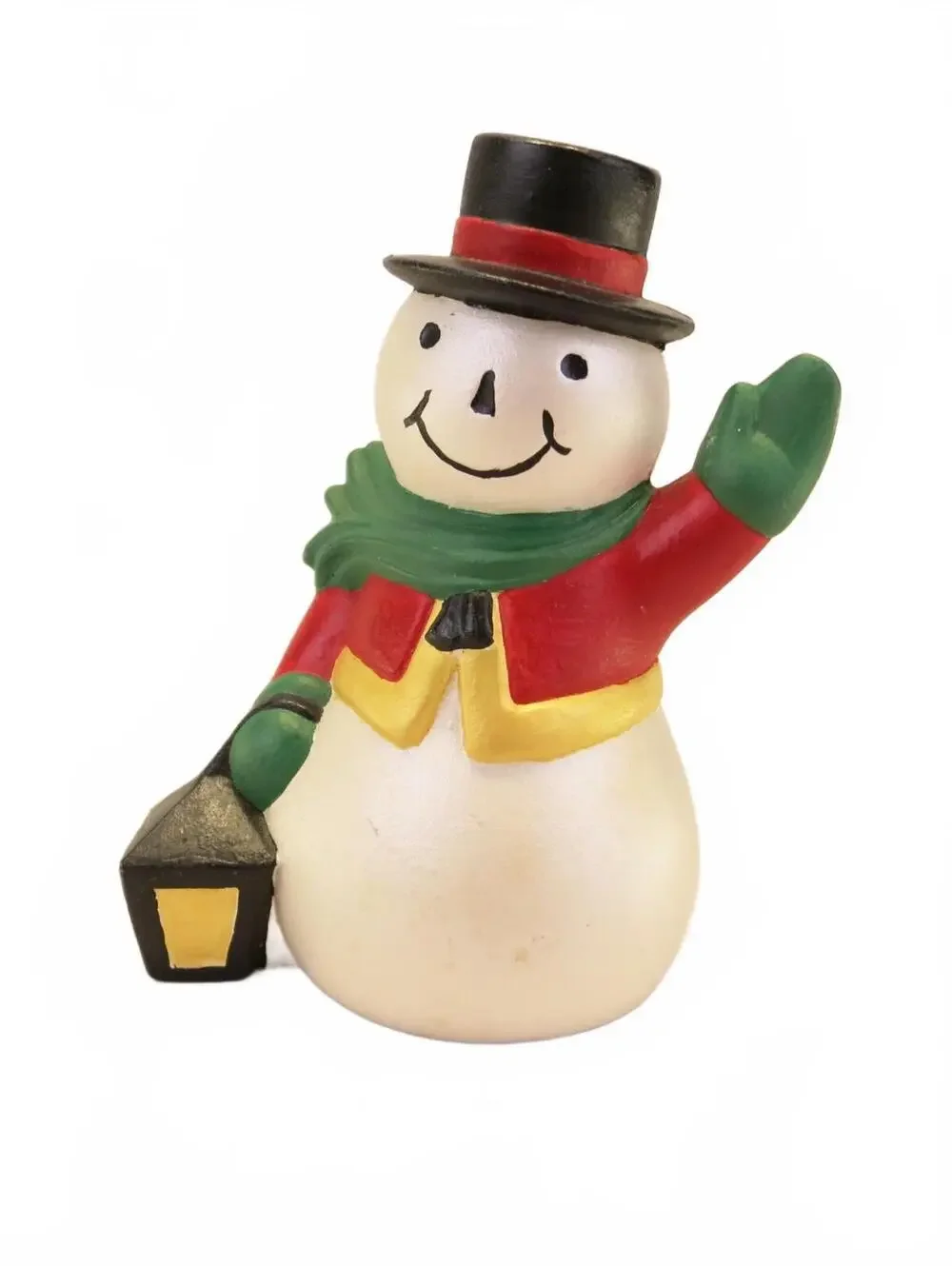 Vintage Old 70's Hand Painted Snowman Figurine Couple 4” Tall